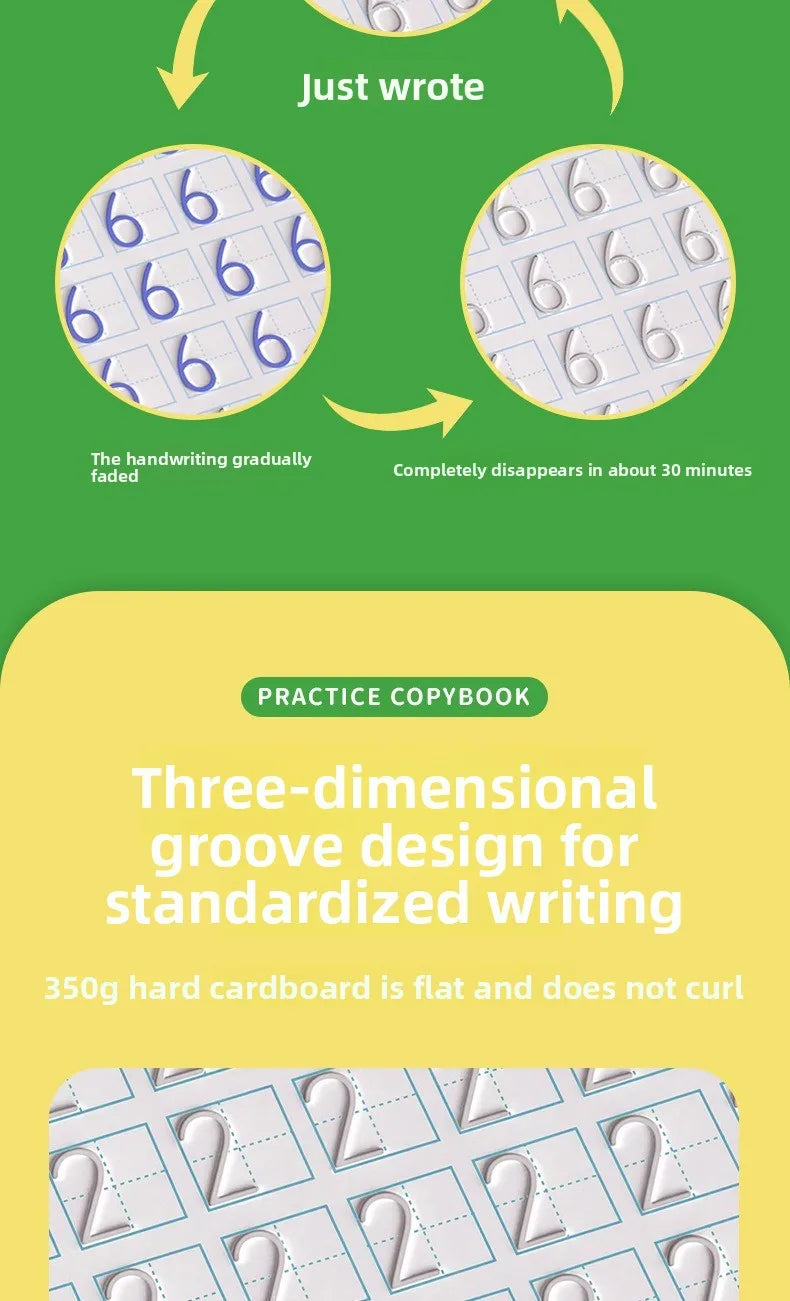 Children's Groove Control Pen Practice Calligraphy, English Alphanumeric Mathematical Drawing, Training Exercise Book
