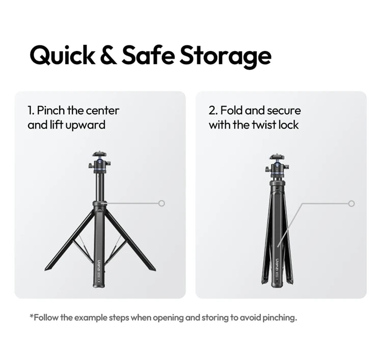 Ulanzi MT93 1.6M Camera Phone Light Stand Aluminum Alloy Portable Auto-Open Tripod with Uka 360° Ball Head Quick Release Plate