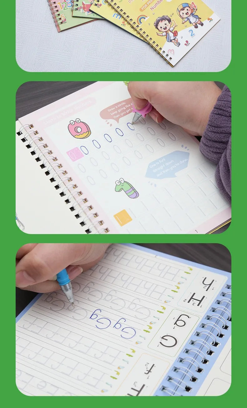 Children's Groove Control Pen Practice Calligraphy, English Alphanumeric Mathematical Drawing, Training Exercise Book