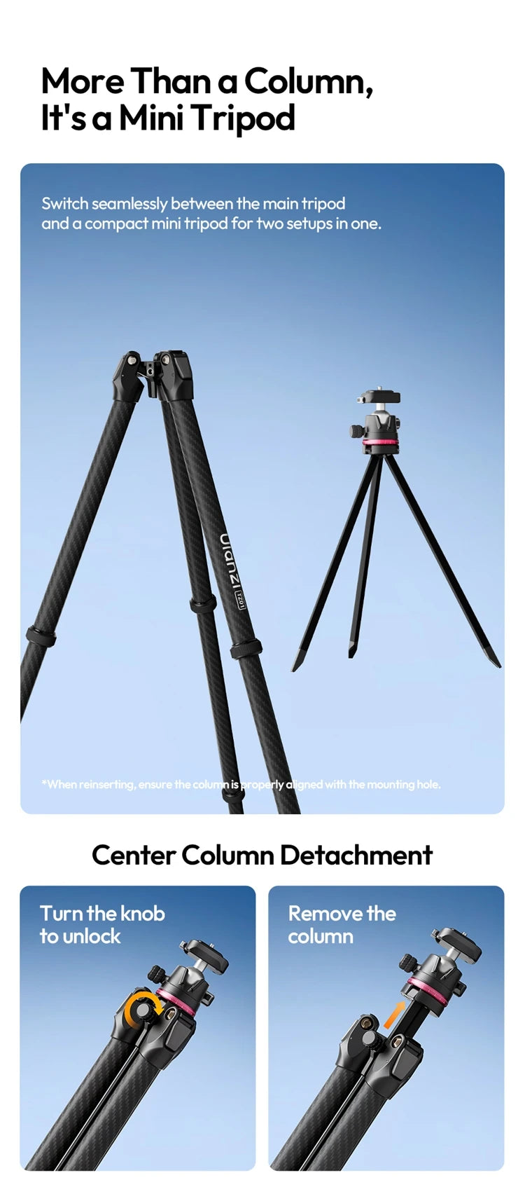 Ulanzi TZ01 Carbon Fiber Tripod Professional Lightweight Photography Travel With Quick Release Plate For DSLR Camera Canon Sony