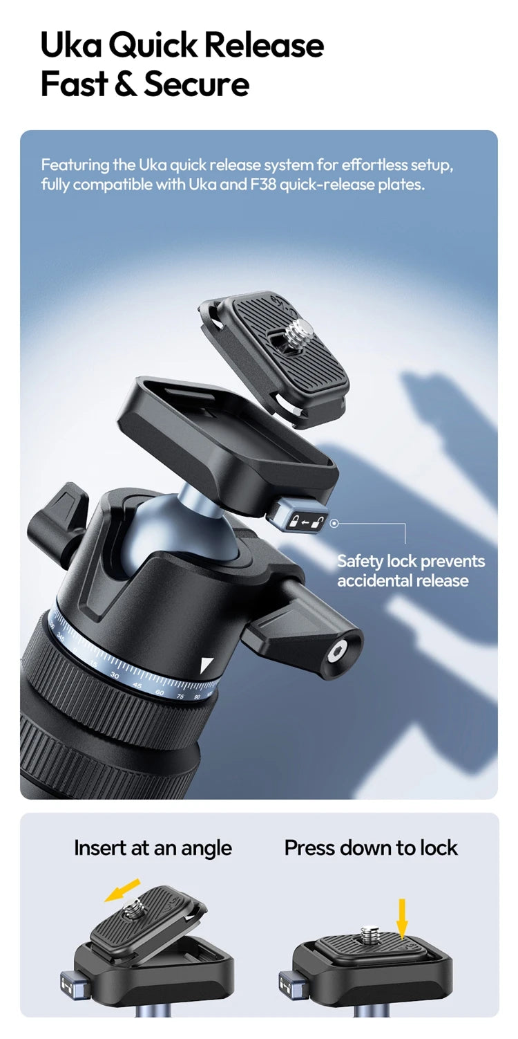Ulanzi MT93 1.6M Camera Phone Light Stand Aluminum Alloy Portable Auto-Open Tripod with Uka 360° Ball Head Quick Release Plate