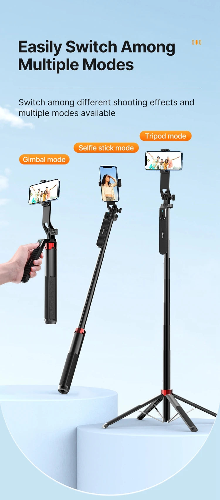 Ulanzi MA09 1.8m Selfie Stick Tripod for iPhone 16 15 Android Phone with Remote Control Panoramic Ball head Holder U200 VL49 Kit