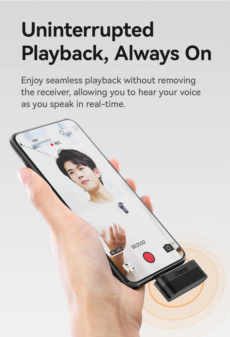 Ulanzi A100 Microphone Smartphone Wireless Lavalier Mic for iPhone 16 15 12 Xiaomi Samsung Dji Action 5 4 3 2 OSMO Pocket 3 SONY