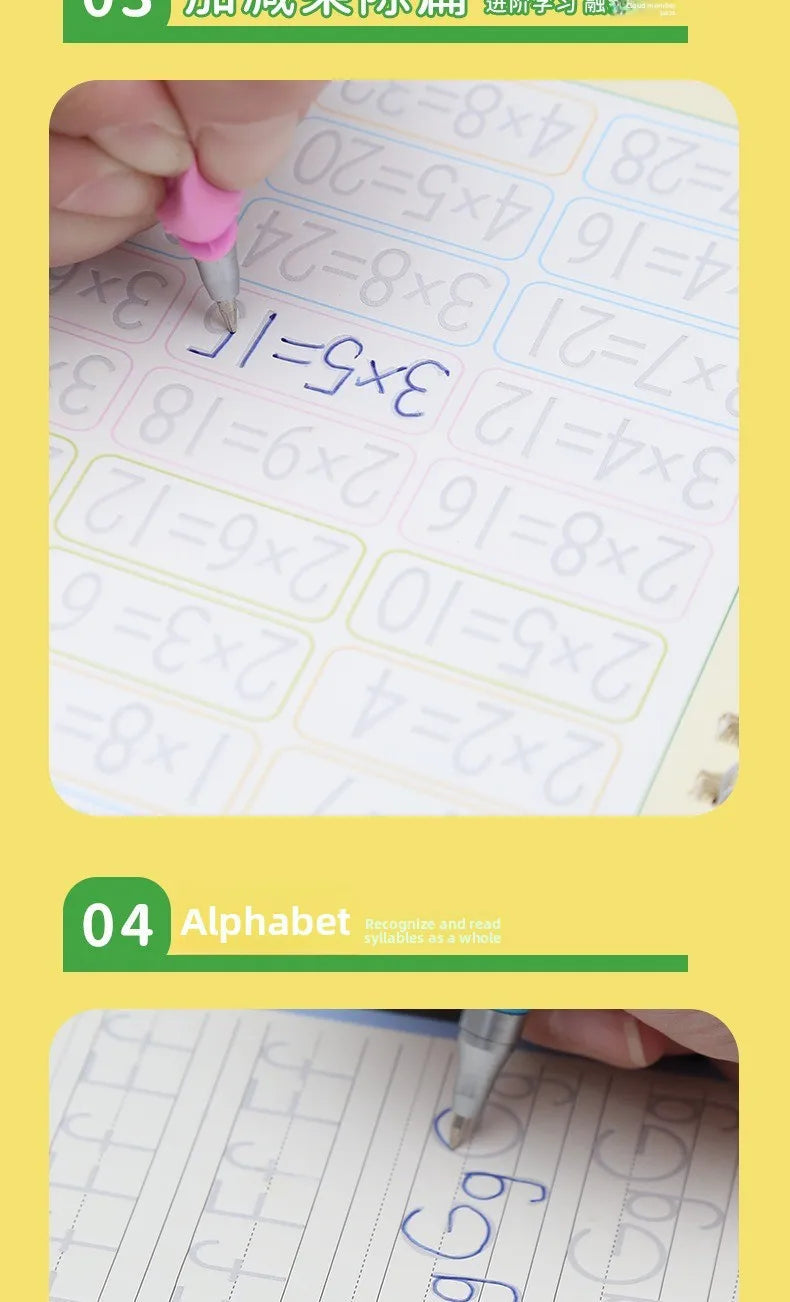 Children's Groove Control Pen Practice Calligraphy, English Alphanumeric Mathematical Drawing, Training Exercise Book