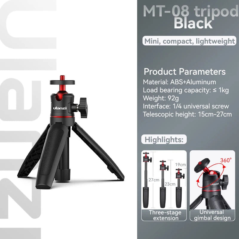 Ulanzi MT-08 Mini Smartphone DSLR Tripod for Sony ZV1 Canon M50 Cold Shoe Tripod Mount for LED Light Microphone Vlog Tripod Kit