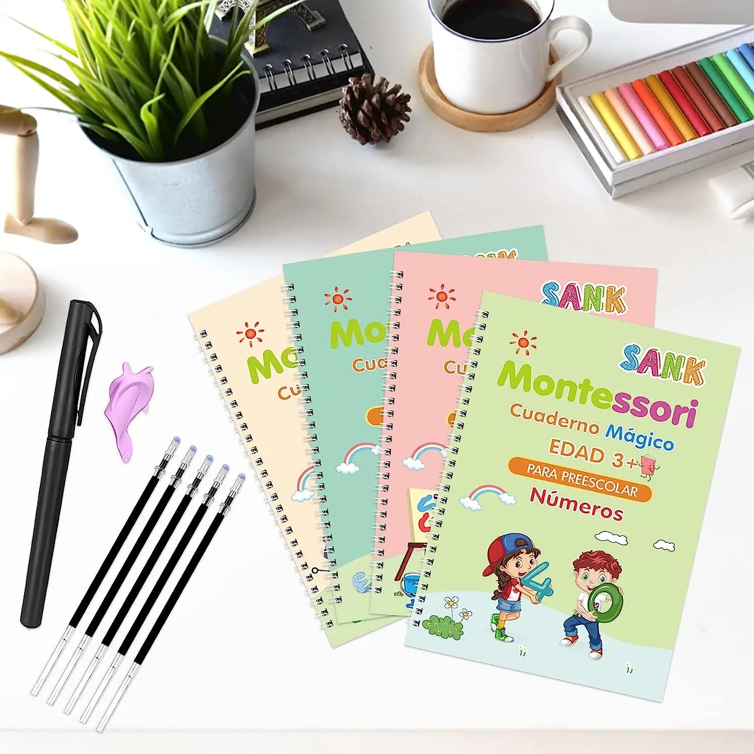 4 Books Montessori Magic Writing Book in Spanish Copybook Drawing Notebook Kids Learning Children Chinese Painting