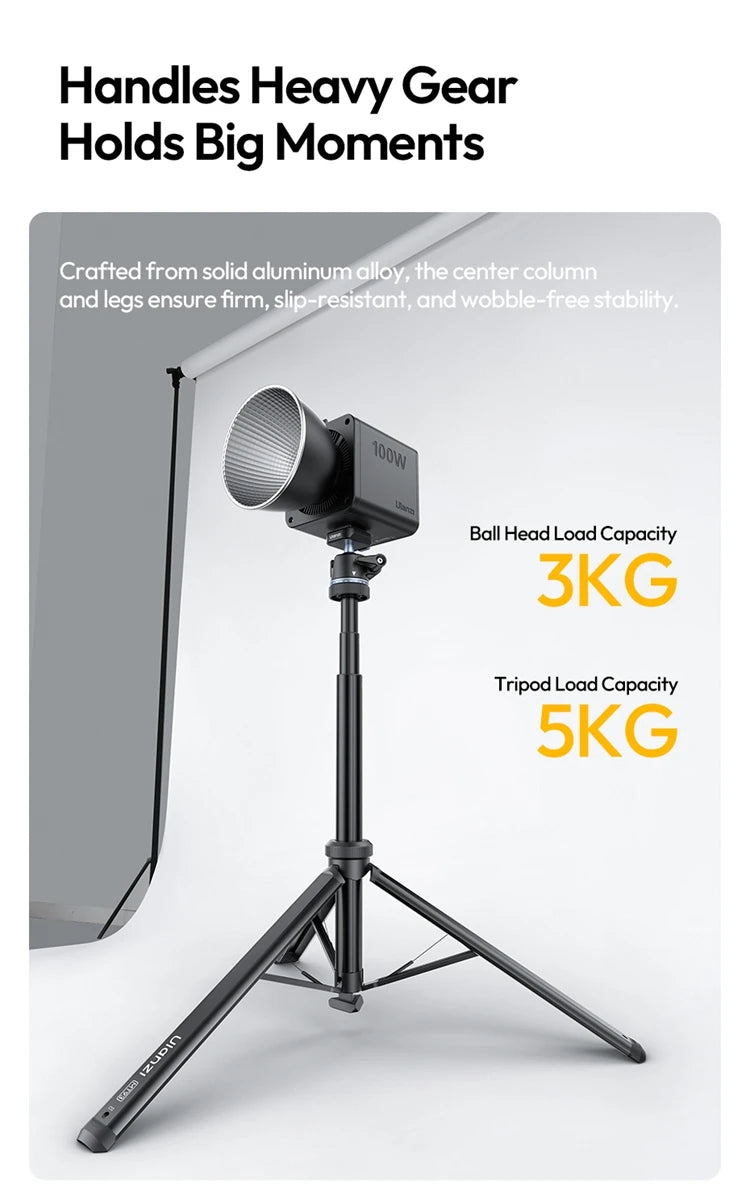 Ulanzi MT93 1.6M Camera Phone Light Stand Aluminum Alloy Portable Auto-Open Tripod with Uka 360° Ball Head Quick Release Plate