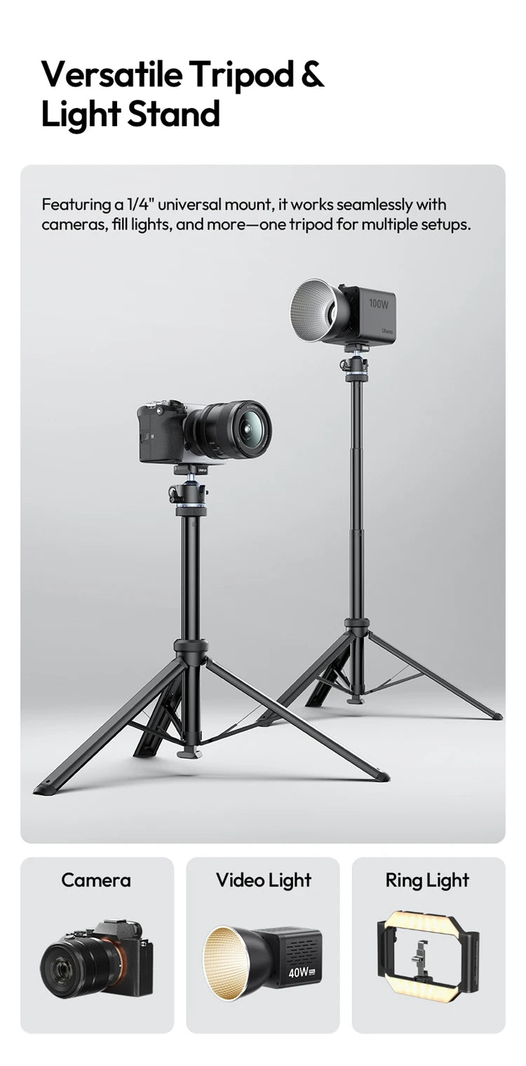 Ulanzi MT93 1.6M Camera Phone Light Stand Aluminum Alloy Portable Auto-Open Tripod with Uka 360° Ball Head Quick Release Plate