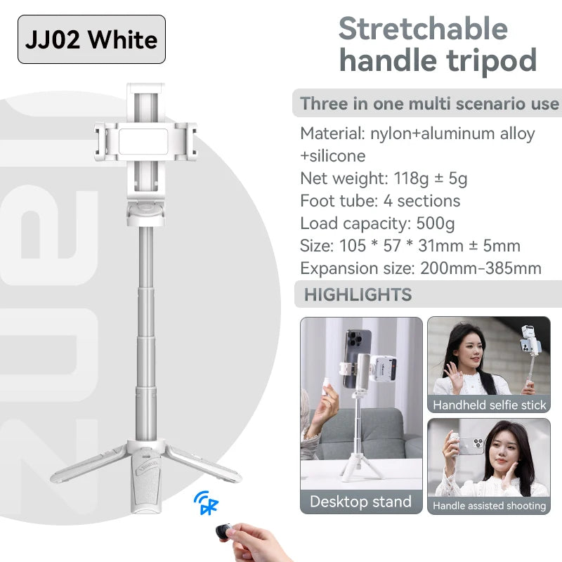 ULANZI JJ02 Selfie Stick Tripod Extendable Grip Phone Tripod with Detachable Remote 2 Cold Shoe Pocket Size Mini Phone Stand