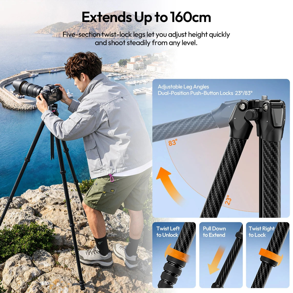 Ulanzi TZ01 Carbon Fiber Tripod Professional Lightweight Photography Travel With Quick Release Plate For DSLR Camera Canon Sony