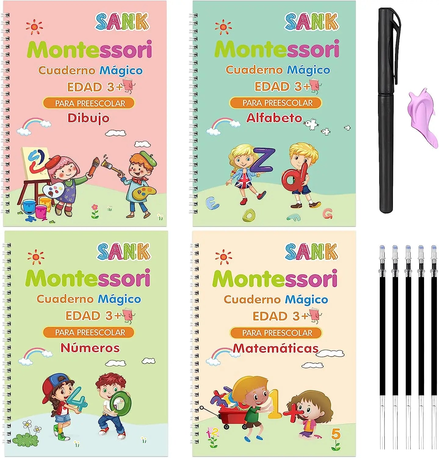 4 Books Montessori Magic Writing Book in Spanish Copybook Drawing Notebook Kids Learning Children Chinese Painting