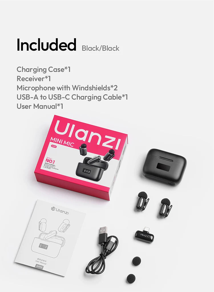 Ulanzi J12 Wireless Lavalier Microphone Audio Video Recording Mini Mic Plug Play For Smartphone Android iPhone Live Broadcast
