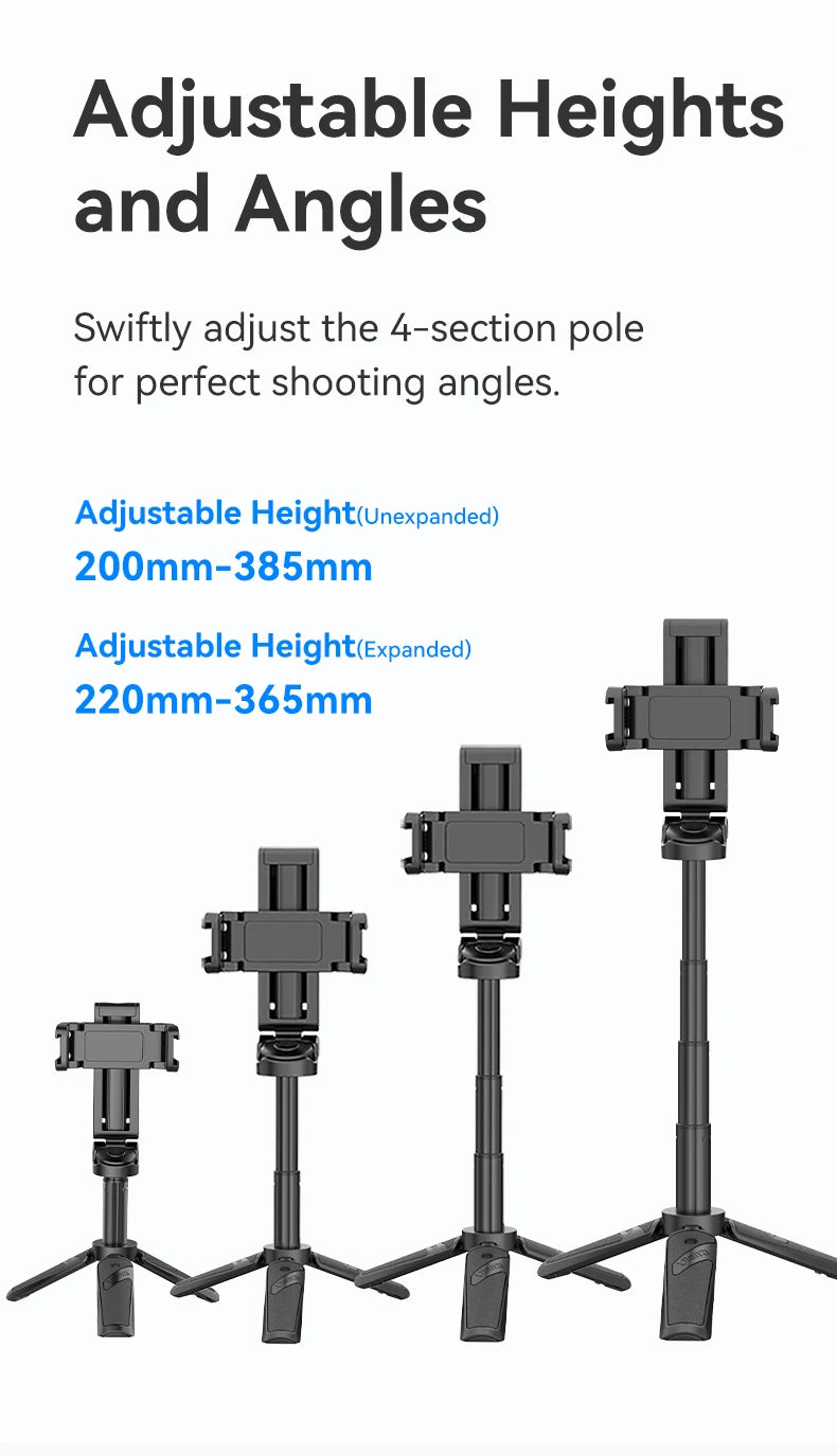 ULANZI JJ02 Selfie Stick Tripod Extendable Grip Phone Tripod with Detachable Remote 2 Cold Shoe Pocket Size Mini Phone Stand