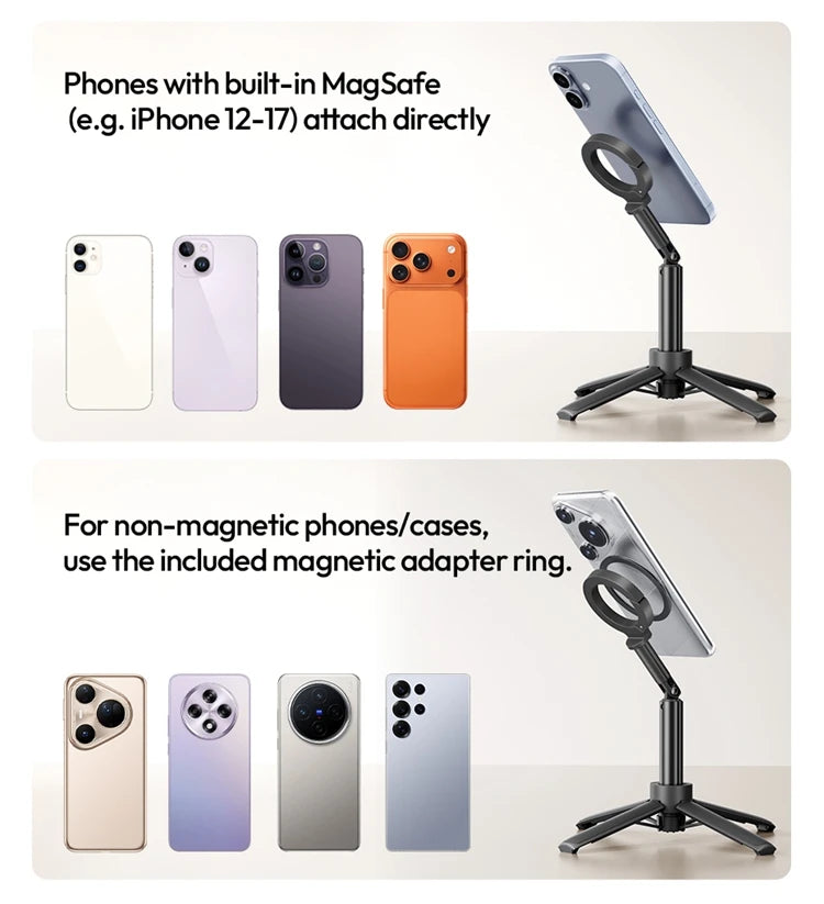 Ulanzi MT71 2 in1 Magnetic Mini Selfie Stick Desktop Tripod Stand for Iphone 17 16 15 Pro Max Android 180° Adjustable for Tiktok