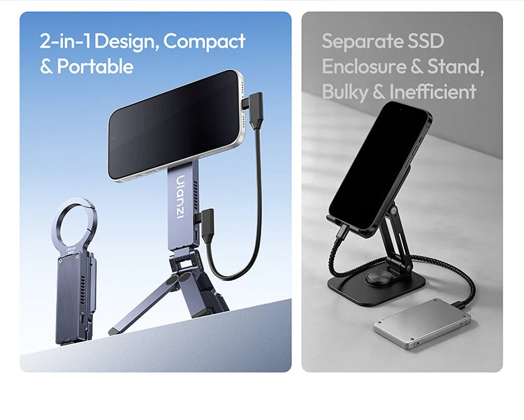 ULANZI MA58 Magnetic Phone Tripod for iPhone with Hard Drive Enclosure Uka Arca-Swiss Mount, 1/4" Mount, Fits SSD 2230/2242