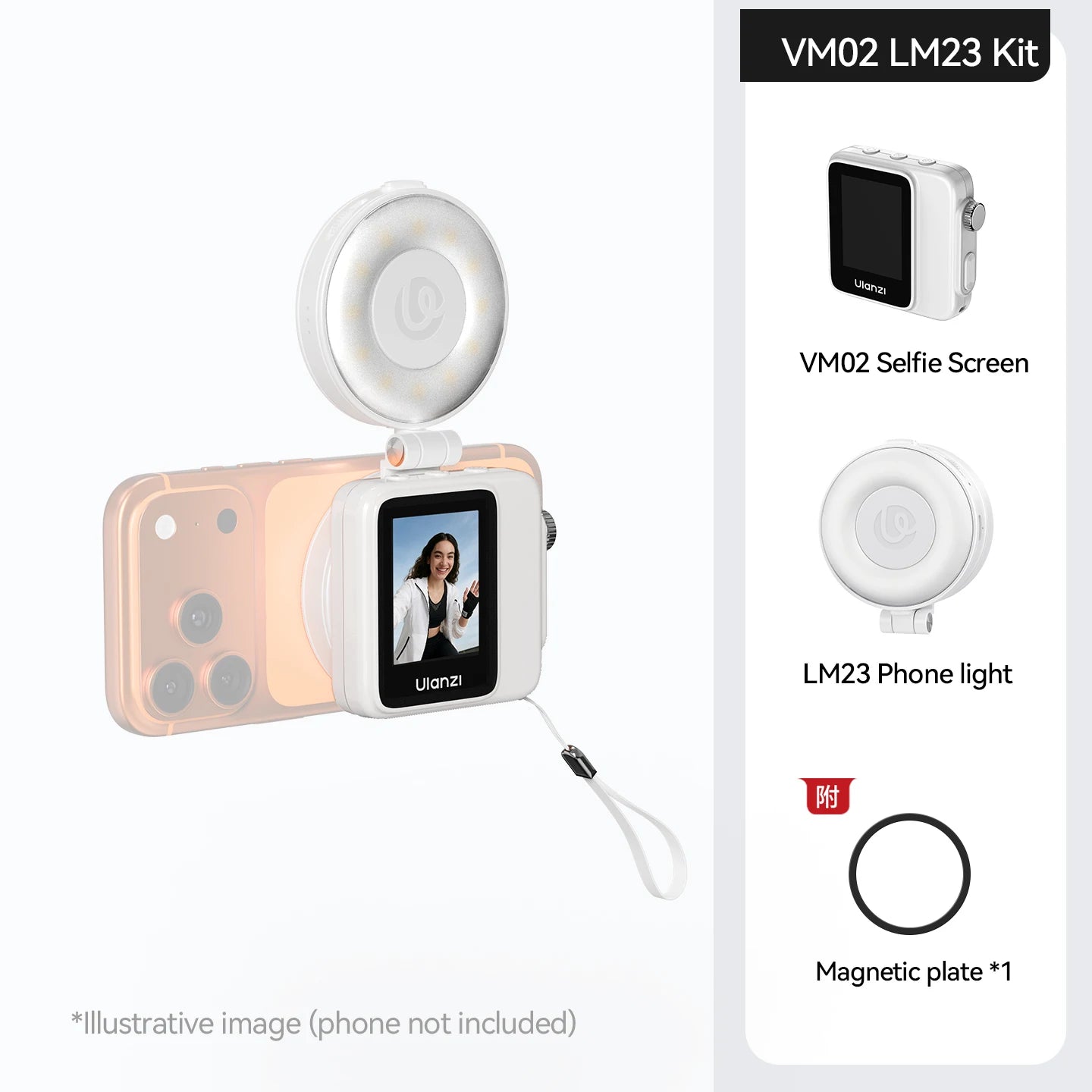 Ulanzi VM02 Selfie Screen Monitor Phone Magnetic Wireless Video For  iPhone Series Sync Rear Camera Android Vloging Tool Kit