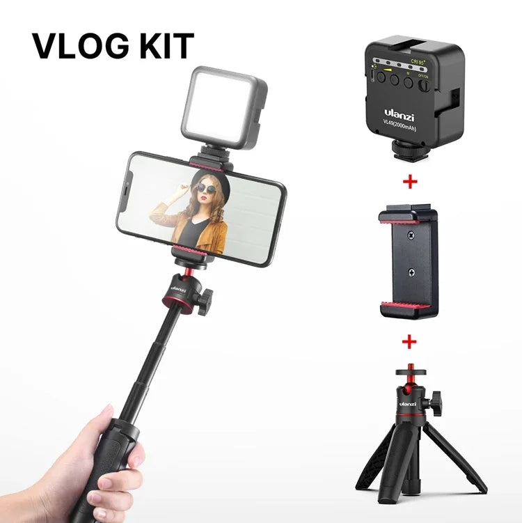 Ulanzi MT-08 Mini Smartphone DSLR Tripod for Sony ZV1 Canon M50 Cold Shoe Tripod Mount for LED Light Microphone Vlog Tripod Kit