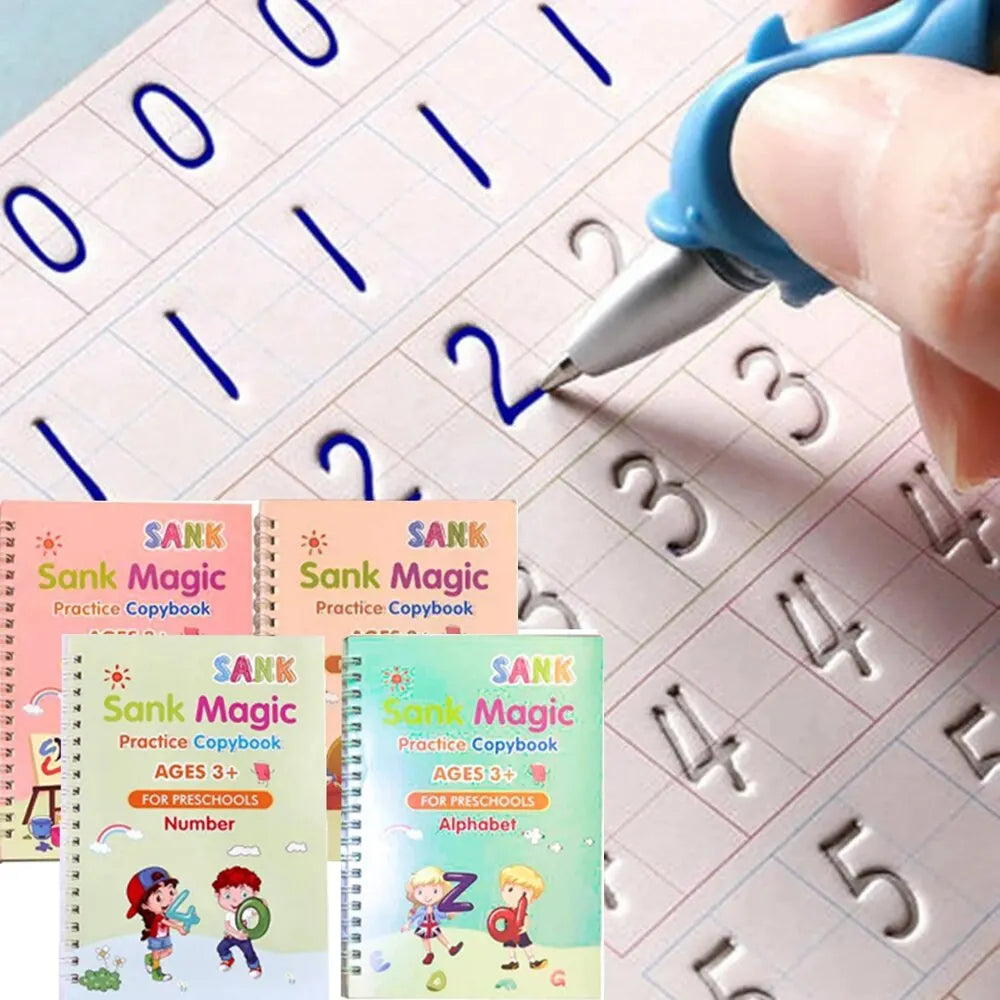 4 Books Pen Magic Writing Book Calligraphy Notebook Montessori Kids Reusable Educational Calligraphic Letter Practice Toy