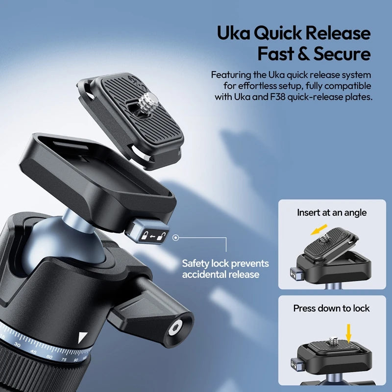 Ulanzi MT93 1.6M Camera Phone Light Stand Aluminum Alloy Portable Auto-Open Tripod with Uka 360° Ball Head Quick Release Plate