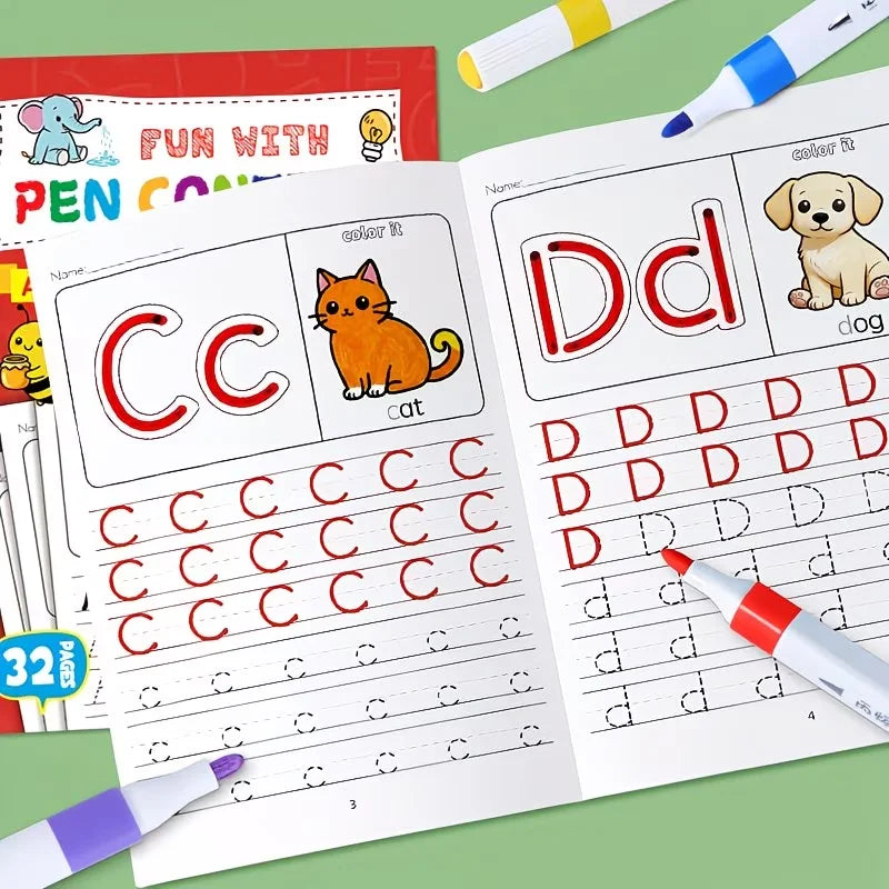A Fun 32-Page Book Designed Specifically for Children to Practice Letter Tracing! It Includes Writing Exercises with Arrows and Dots, Coloring Activities, and Pronunciation Games, Making It an Excellent Tool for Preschool Pre