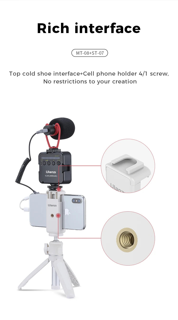 Ulanzi MT-08 Mini Smartphone DSLR Tripod for Sony ZV1 Canon M50 Cold Shoe Tripod Mount for LED Light Microphone Vlog Tripod Kit