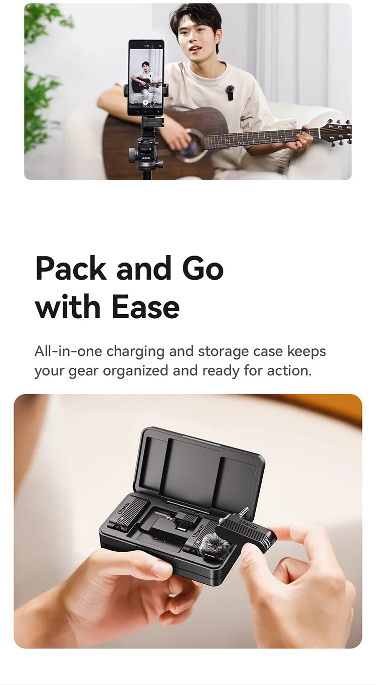 Ulanzi A100 Microphone Smartphone Wireless Lavalier Mic for iPhone 16 15 12 Xiaomi Samsung Dji Action 5 4 3 2 OSMO Pocket 3 SONY