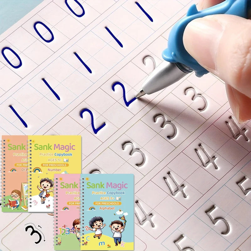 Children's Groove Control Pen Practice Calligraphy, English Alphanumeric Mathematical Drawing, Training Exercise Book