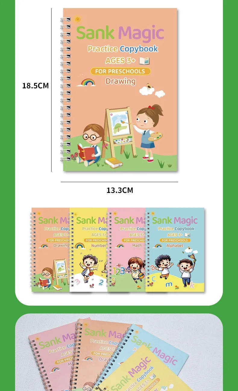 Children's Groove Control Pen Practice Calligraphy, English Alphanumeric Mathematical Drawing, Training Exercise Book