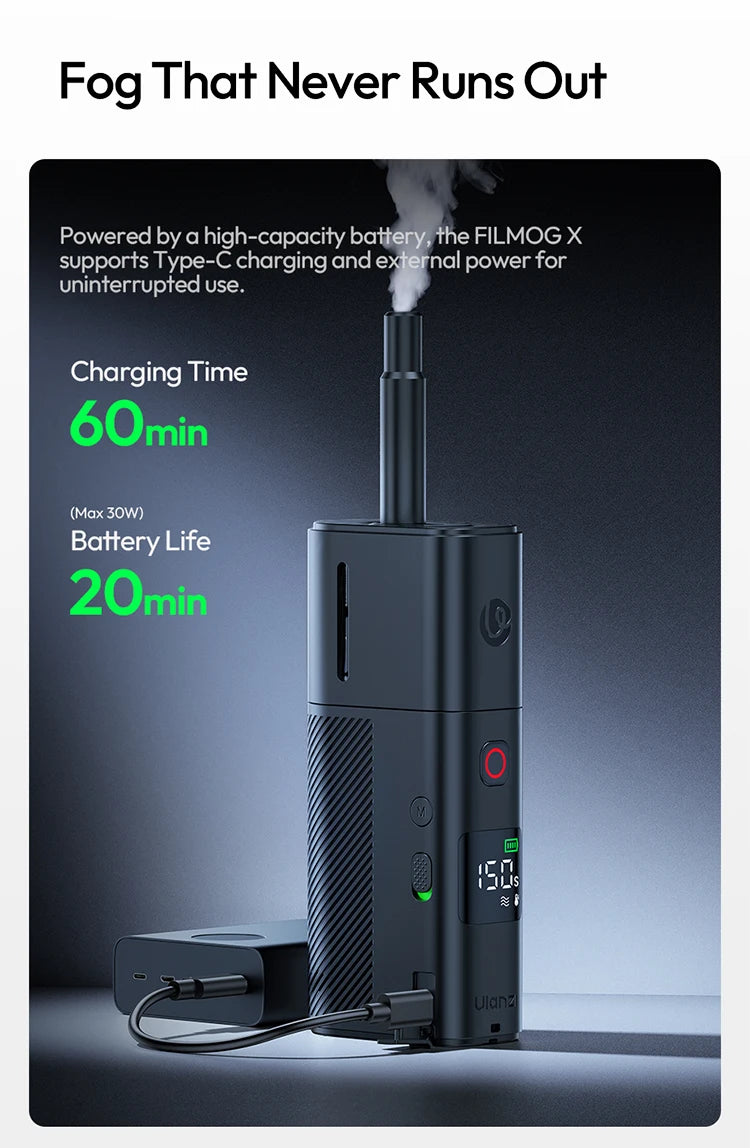 ULANZI FM02 Portable Fog Machine 30W Battery Powered Portable Smoke Machine Handheld Fog Machine Fogger Camera Accessories