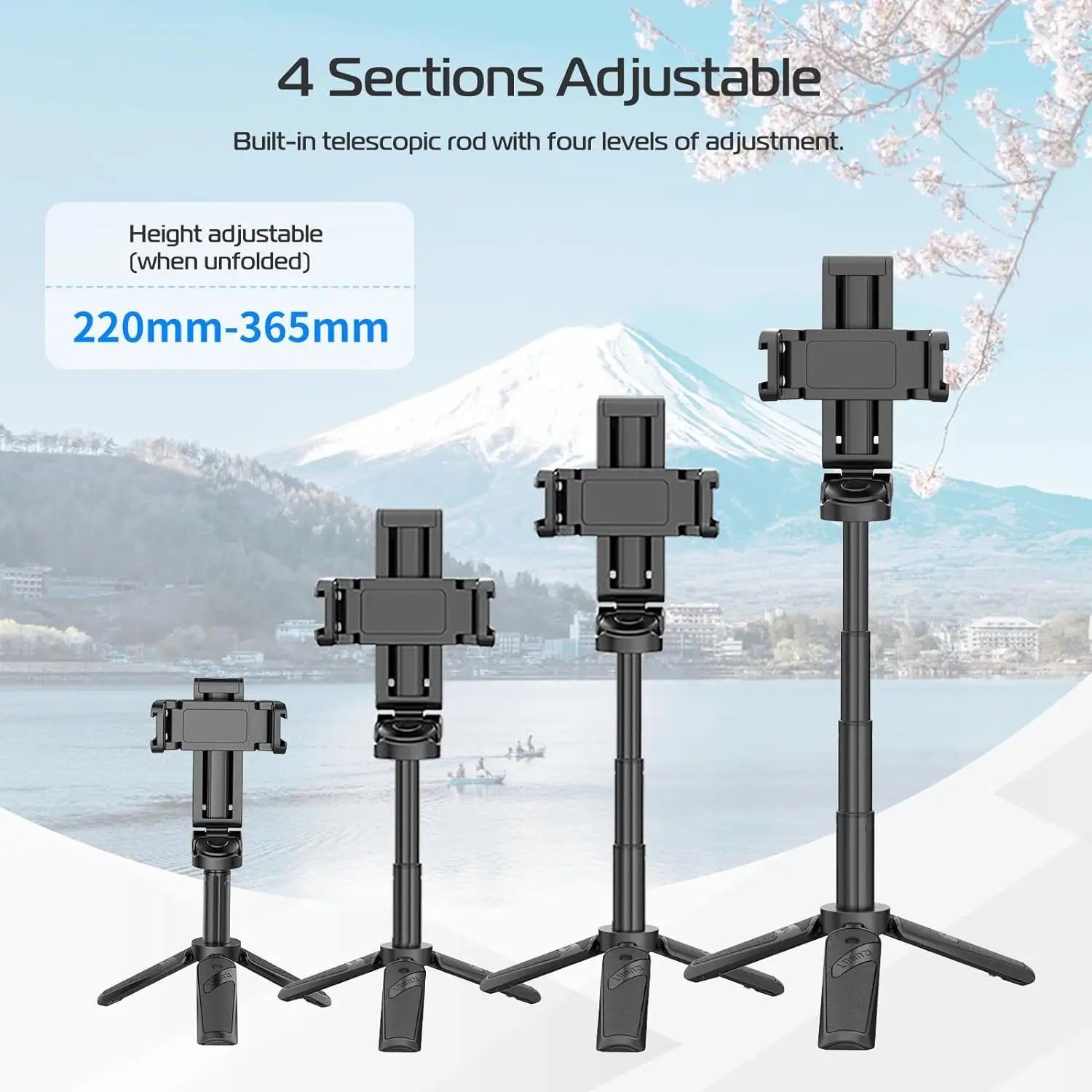 ULANZI JJ02 Selfie Stick Tripod Extendable Grip Phone Tripod with Detachable Remote 2 Cold Shoe Pocket Size Mini Phone Stand