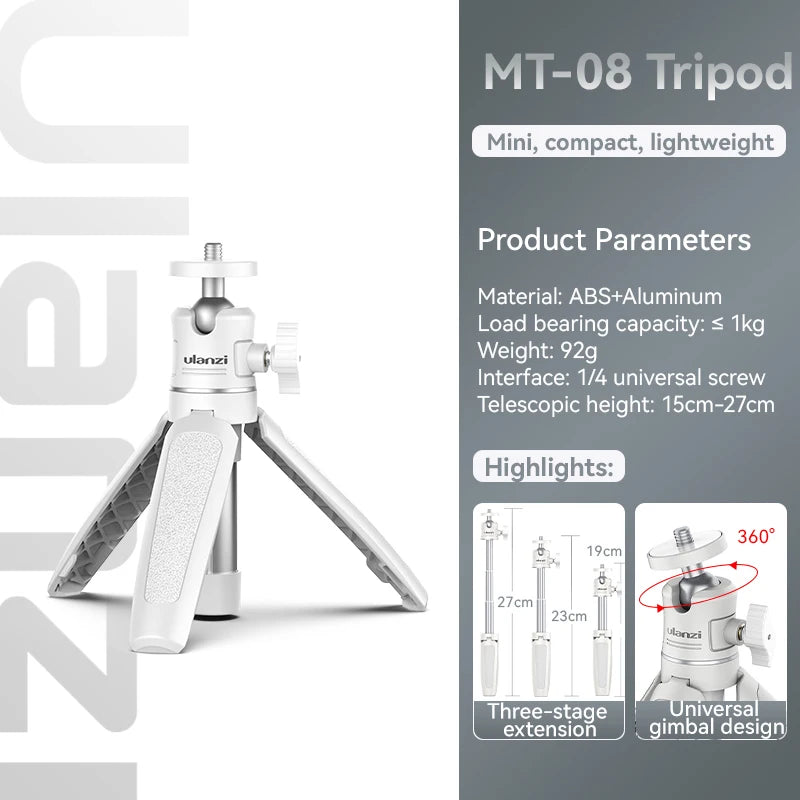 Ulanzi MT-08 Mini Smartphone DSLR Tripod for Sony ZV1 Canon M50 Cold Shoe Tripod Mount for LED Light Microphone Vlog Tripod Kit