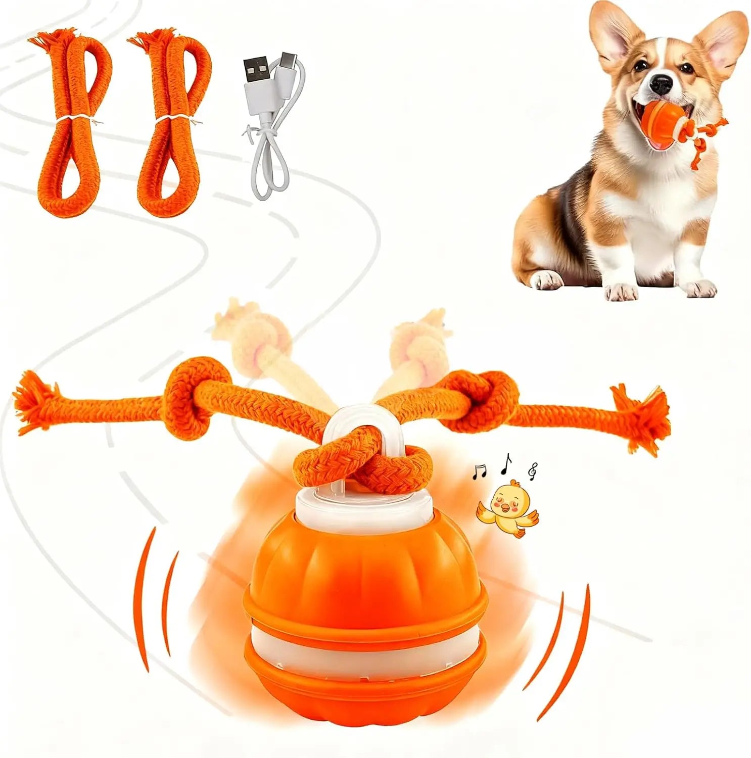 Dog Toy Ball with Rope Electronic for fun and exercise with a durable rope and engaging design for dogs.