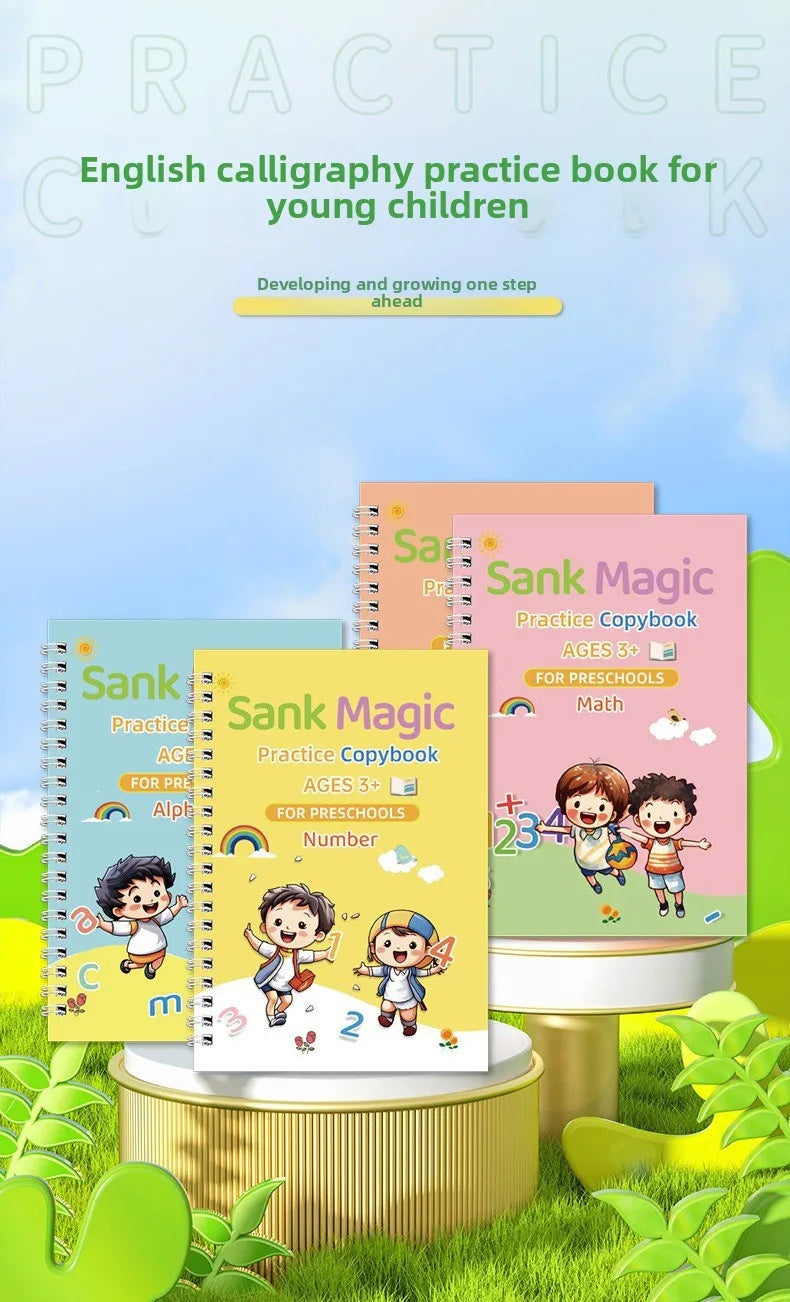 Children's Groove Control Pen Practice Calligraphy, English Alphanumeric Mathematical Drawing, Training Exercise Book
