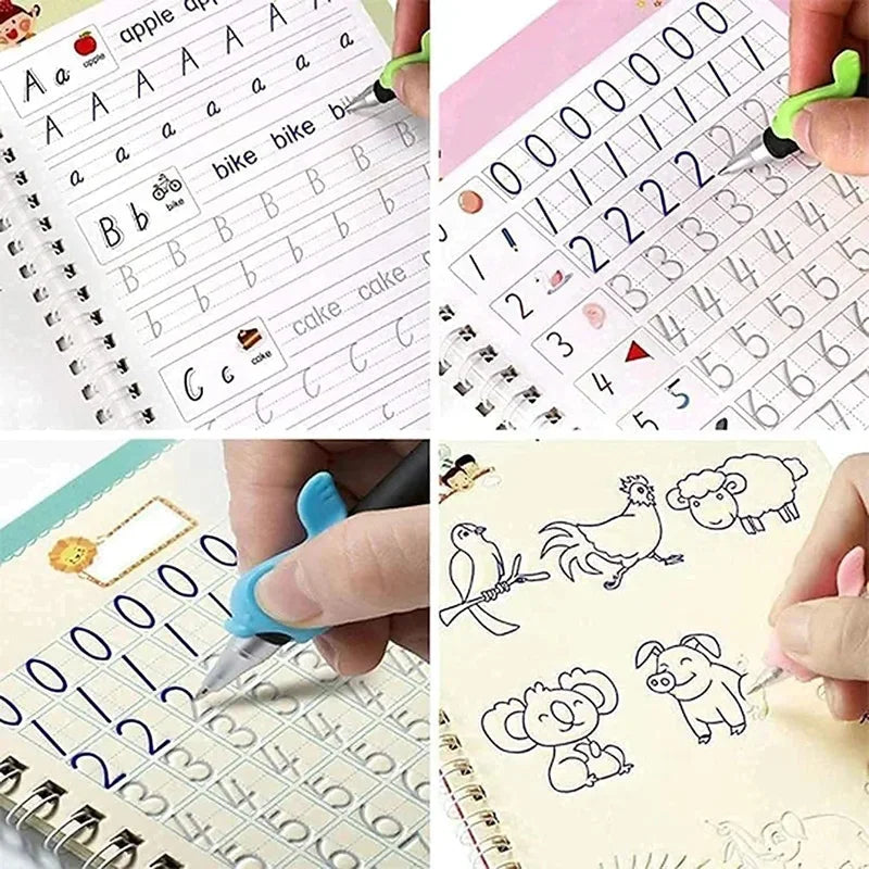 4 French Calligraphy Practice Sets, Alphabet And Number Workbook, French Beginner Activity Copybook