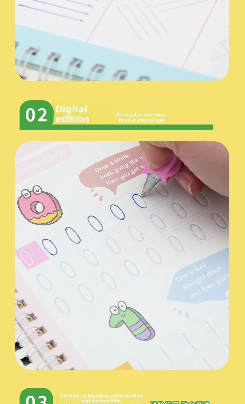 Children's Groove Control Pen Practice Calligraphy, English Alphanumeric Mathematical Drawing, Training Exercise Book