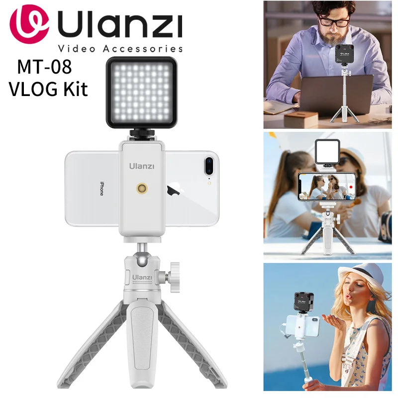 Ulanzi MT-08 Mini Smartphone DSLR Tripod for Sony ZV1 Canon M50 Cold Shoe Tripod Mount for LED Light Microphone Vlog Tripod Kit