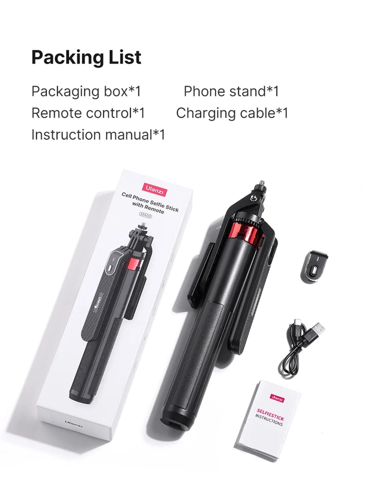 Ulanzi MA09 1.8m Selfie Stick Tripod for iPhone 16 15 Android Phone with Remote Control Panoramic Ball head Holder U200 VL49 Kit