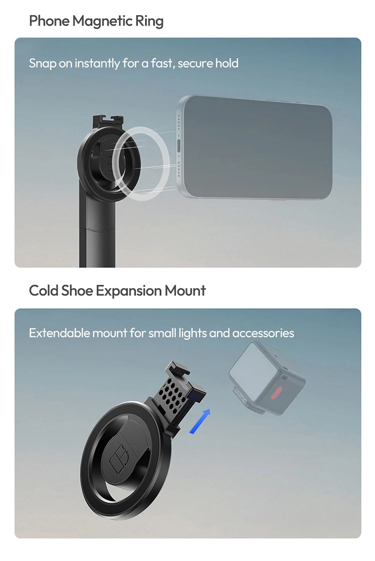 Ulanzi Magnetic Auto-Tracking Selfie Stick Tripod Compact Foldable Control Al-Powered Focus 360°Auto Smart Face Tracking
