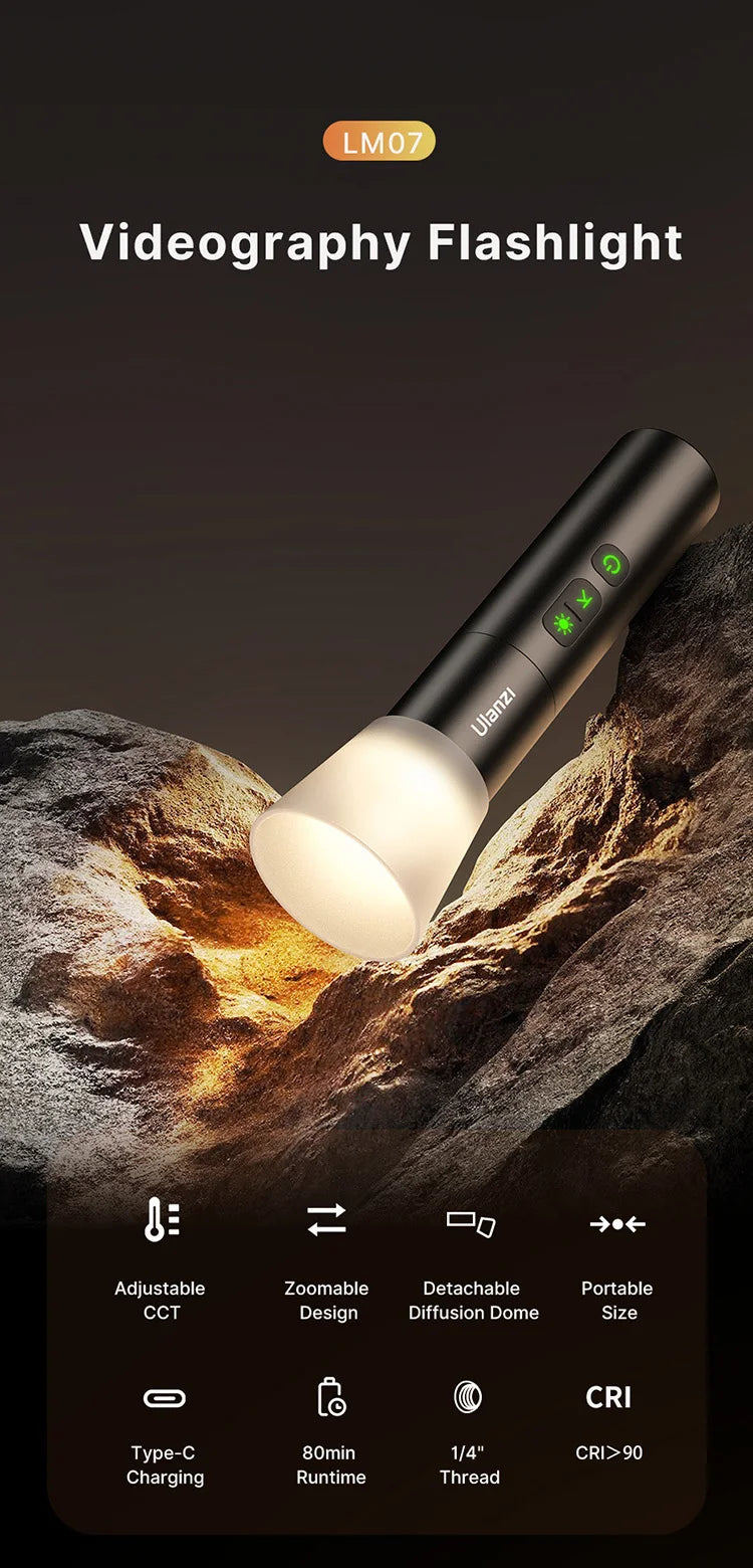 Ulanzi LM07 LED Videography Flashlight Fill Light Creative Multicolor Spotlight Zoom Portrait Atmosphere Photography Sunset Lamp