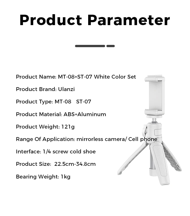 Ulanzi MT-08 Mini Smartphone DSLR Tripod for Sony ZV1 Canon M50 Cold Shoe Tripod Mount for LED Light Microphone Vlog Tripod Kit