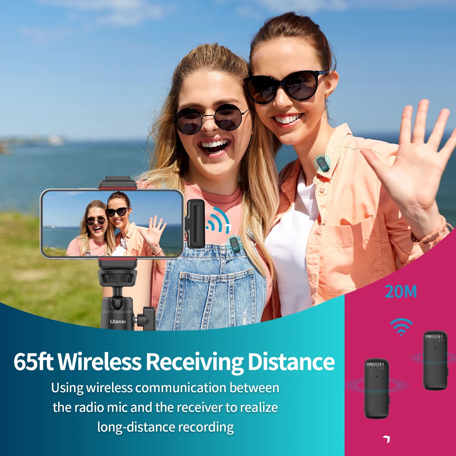 Ulanzi J12 Wireless Lavalier Microphone Audio Video Recording Mini Mic Plug Play For Smartphone Android iPhone Live Broadcast