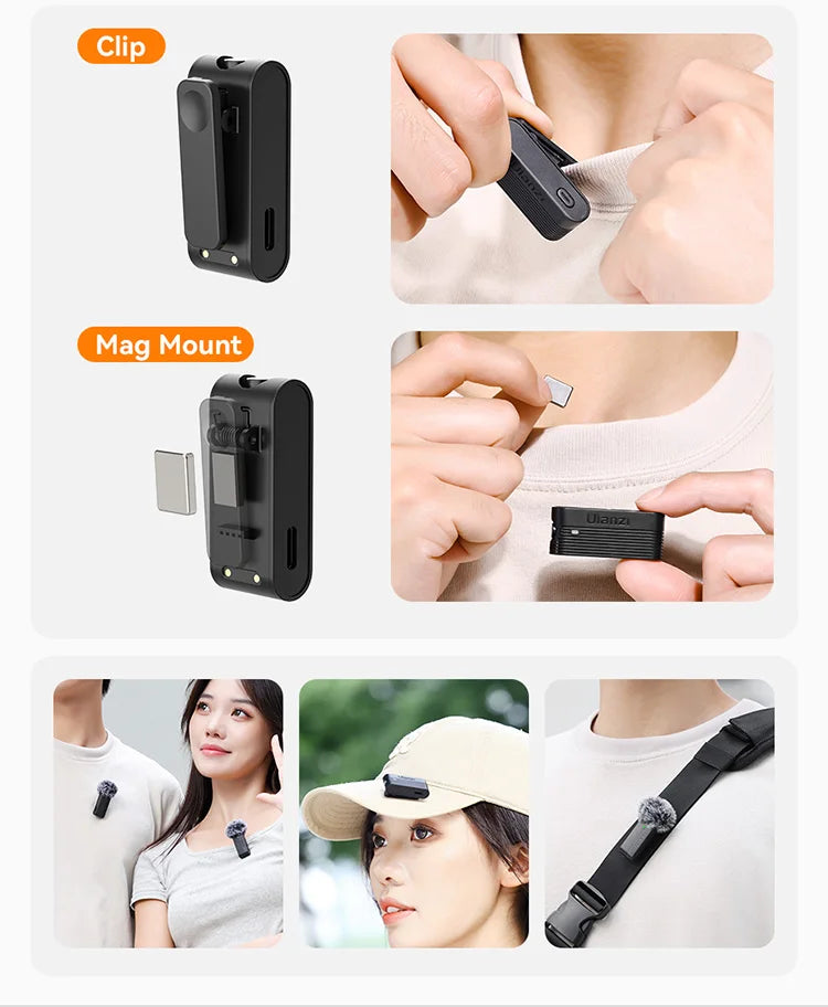 Ulanzi A100 Microphone Smartphone Wireless Lavalier Mic for iPhone 16 15 12 Xiaomi Samsung Dji Action 5 4 3 2 OSMO Pocket 3 SONY
