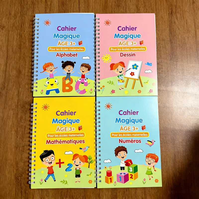 4 French Calligraphy Practice Sets, Alphabet And Number Workbook, French Beginner Activity Copybook