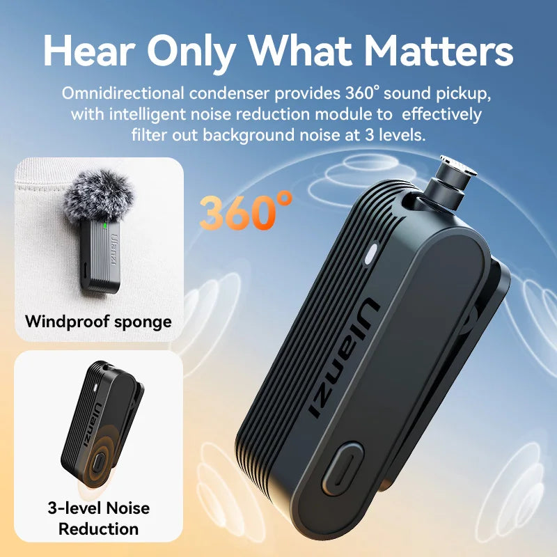 Ulanzi A100 Microphone Smartphone Wireless Lavalier Mic for iPhone 16 15 12 Xiaomi Samsung Dji Action 5 4 3 2 OSMO Pocket 3 SONY