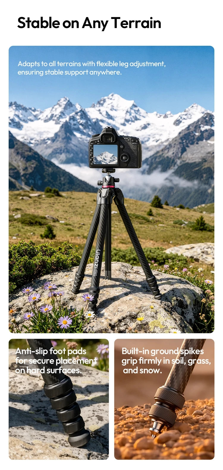 Ulanzi TZ01 Carbon Fiber Tripod Professional Lightweight Photography Travel With Quick Release Plate For DSLR Camera Canon Sony