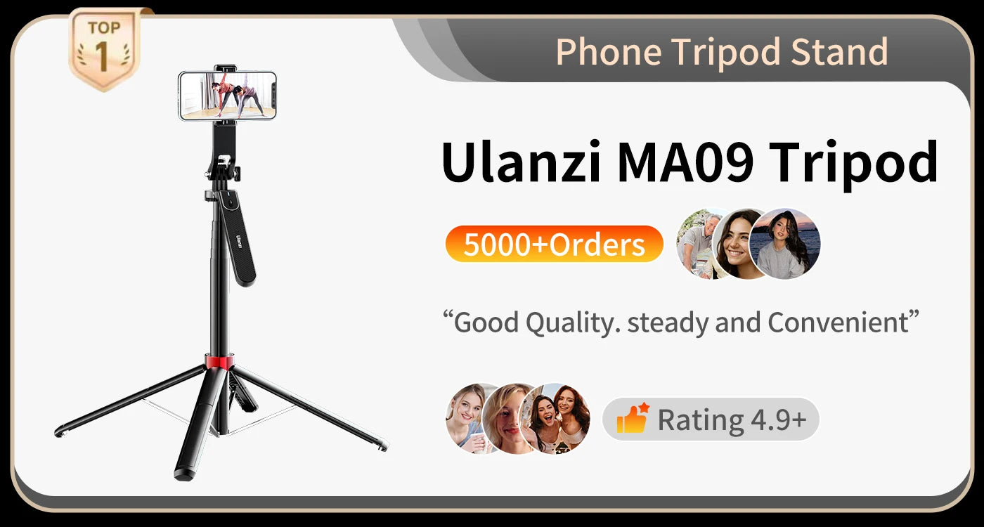 Ulanzi MA09 1.8m Selfie Stick Tripod for iPhone 16 15 Android Phone with Remote Control Panoramic Ball head Holder U200 VL49 Kit