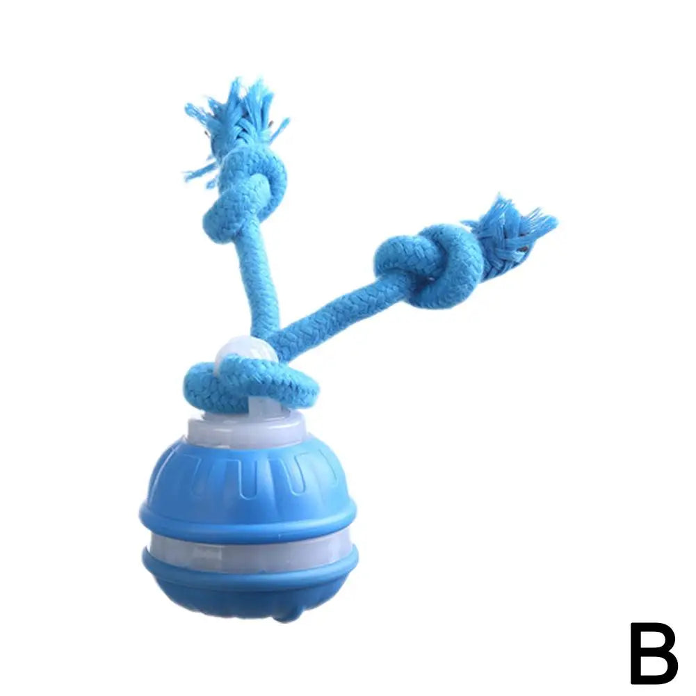 Dog Toy Ball with Rope Electronic in blue color, designed for active play and fun for dogs.