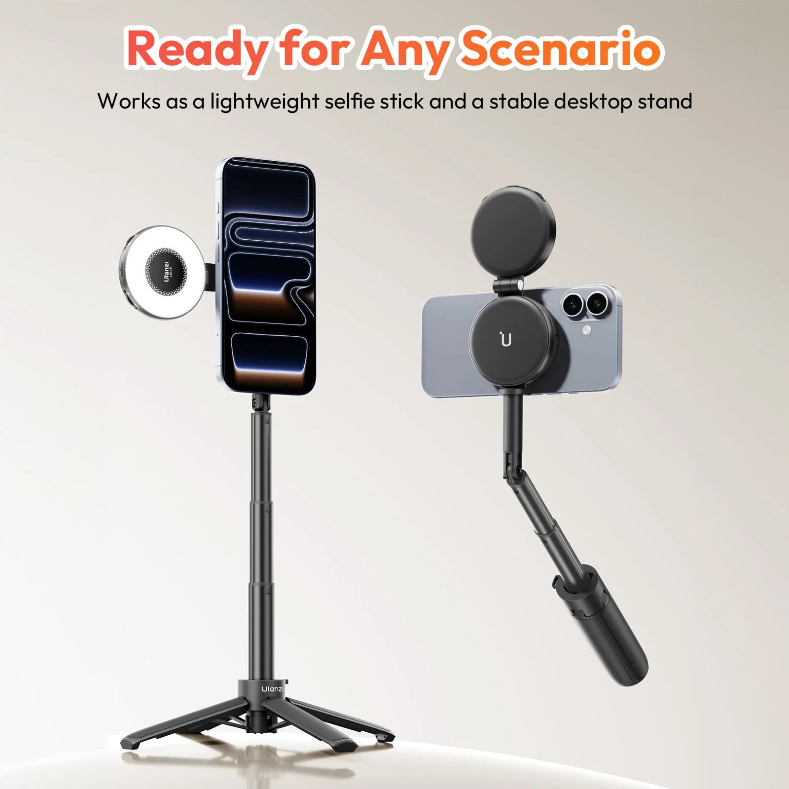 Ulanzi MT71 2 in1 Magnetic Mini Selfie Stick Desktop Tripod Stand for Iphone 17 16 15 Pro Max Android 180° Adjustable for Tiktok