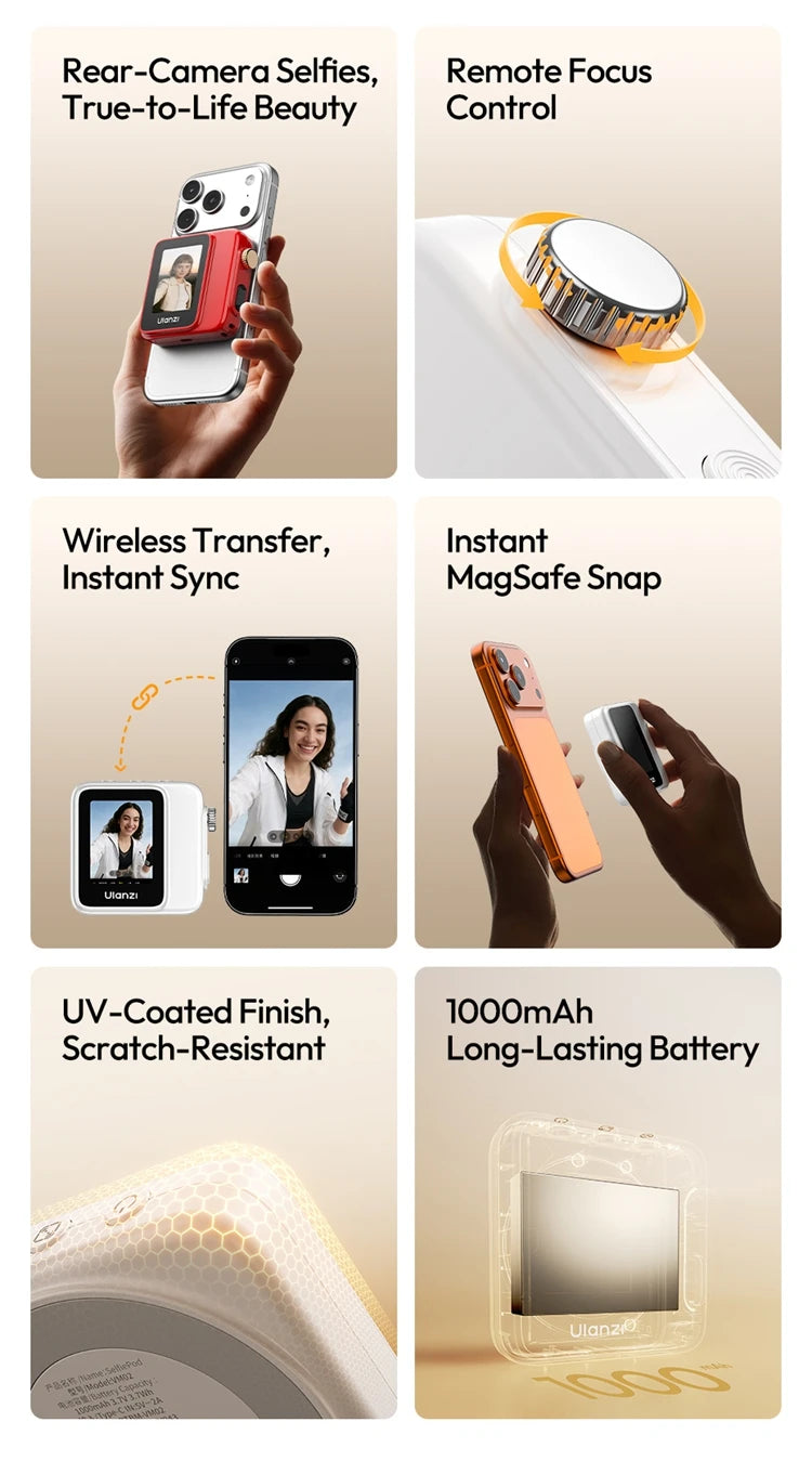Ulanzi VM02 Selfie Screen Monitor Phone Magnetic Wireless Video For  iPhone Series Sync Rear Camera Android Vloging Tool Kit