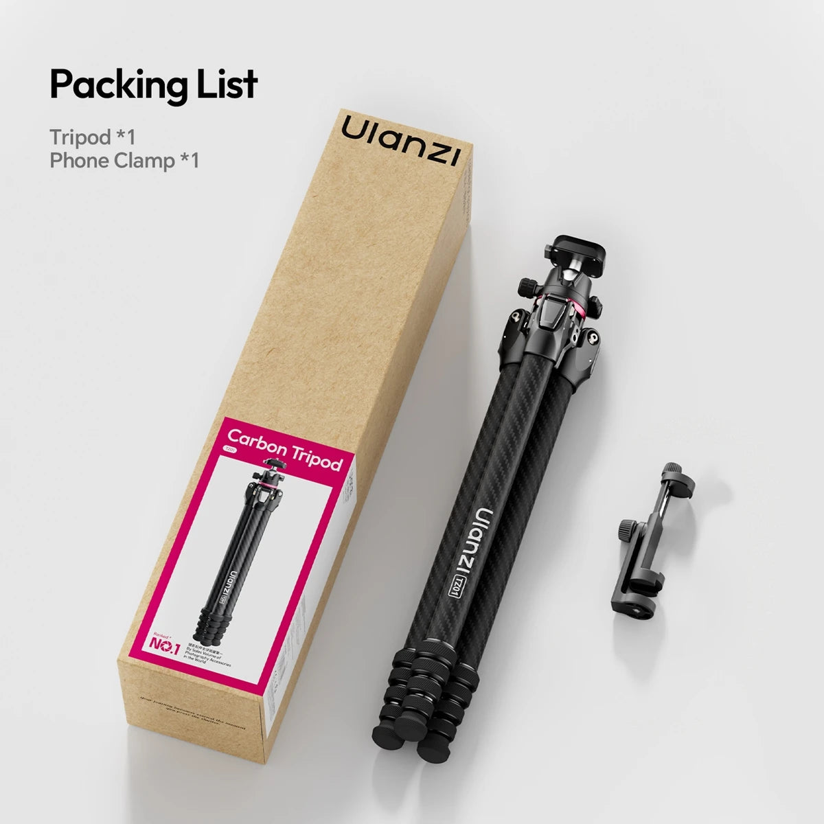 Ulanzi TZ01 Carbon Fiber Tripod Professional Lightweight Photography Travel With Quick Release Plate For DSLR Camera Canon Sony